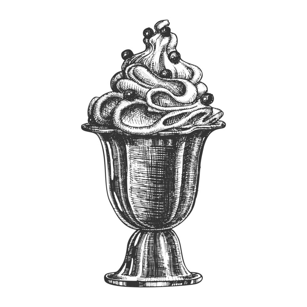 helado en taza con vector dibujado a mano de bayas