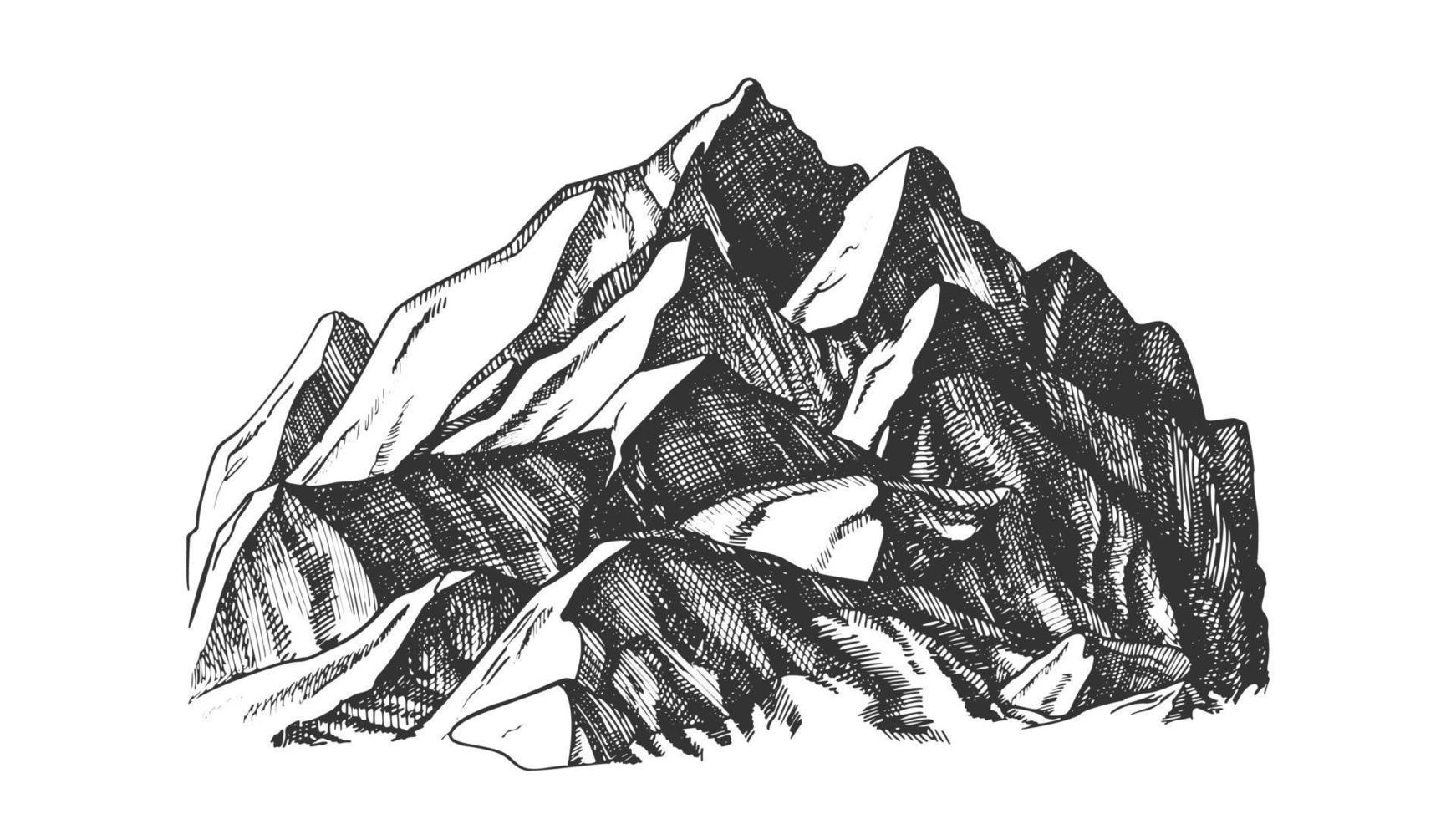 Peak Of Mountain Crag Landscape Hand Drawn Vector