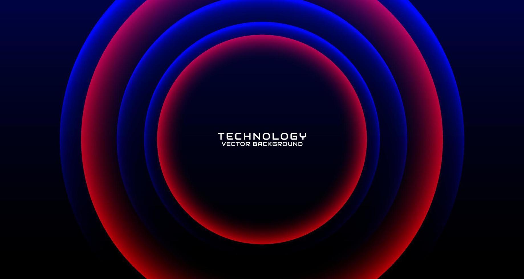 Capa de superposición de fondo abstracto de techno azul rojo 3d en el espacio oscuro con decoración de círculo brillante. concepto de estilo cortado. elemento de diseño gráfico para volante de banner, tarjeta, portada de folleto o página de inicio vector