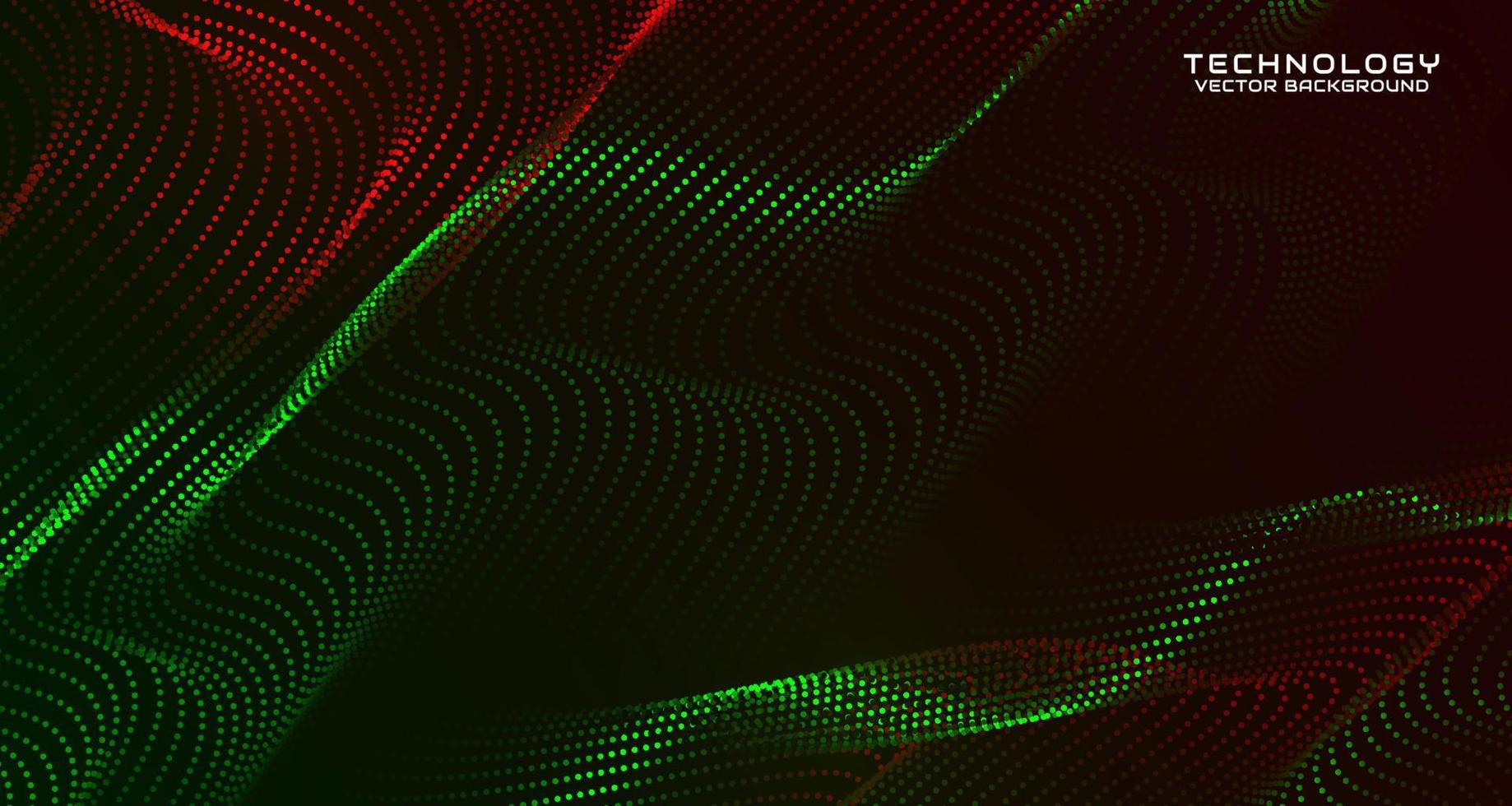 fondo abstracto techno verde en el espacio oscuro con efecto de estilo de partículas ondulantes. elemento de diseño gráfico con concepto de flujo de puntos en movimiento 3d para banner, volante, tarjeta, portada de folleto o página de inicio vector