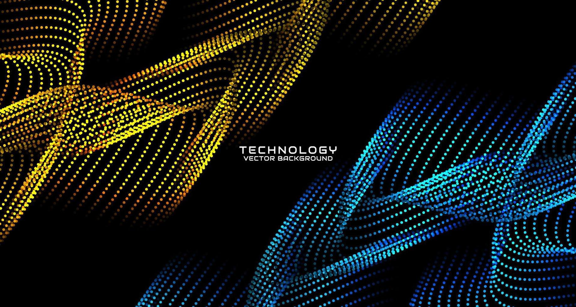 fondo abstracto techno amarillo en el espacio oscuro con efecto de estilo de partículas ondulantes. elemento de diseño gráfico con concepto de flujo de puntos en movimiento 3d para banner, volante, tarjeta, portada de folleto o página de inicio vector