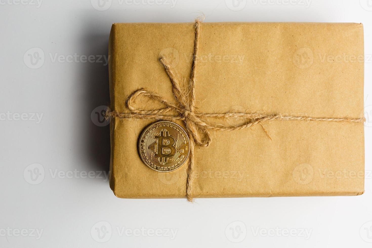 Envelope kraft paper tied with string on a white background photo