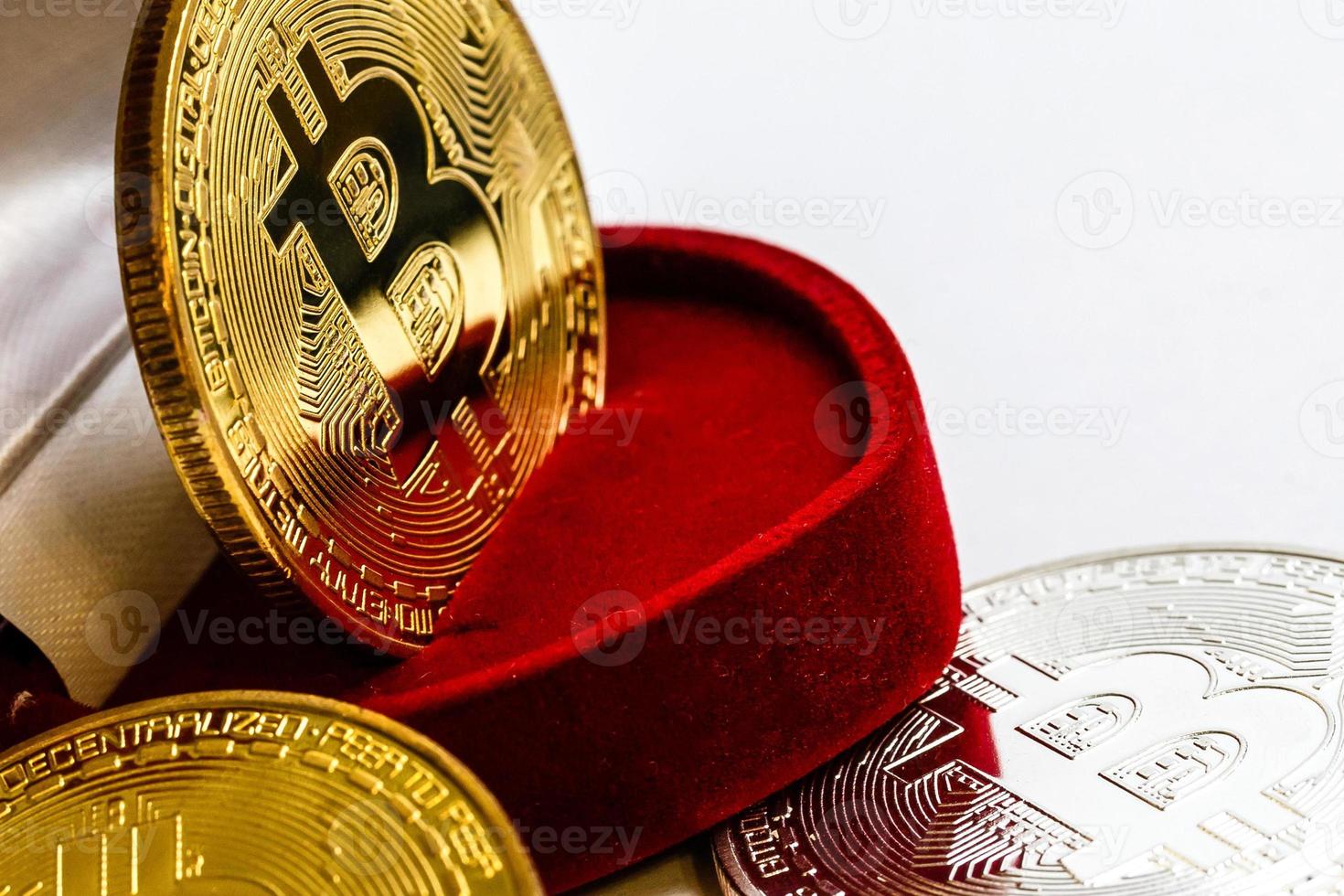 Coin bitcoin in a gift box for a ring or jewelry the concept of crypto currency the best gift photo