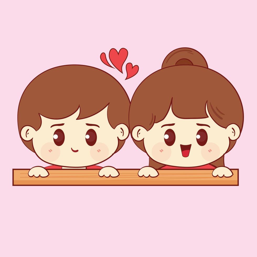 Illustration of cute cartoon character Couple of Lovers taking a photo box together on Valentine day vector