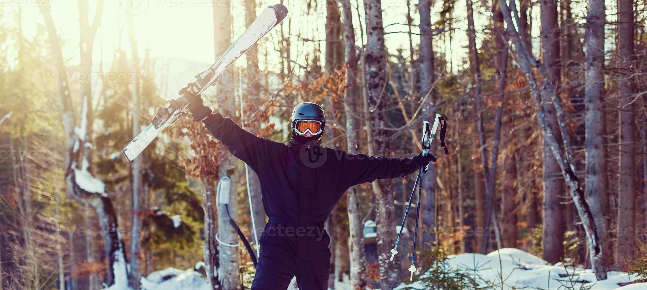 Rest of the skier in mountains photo