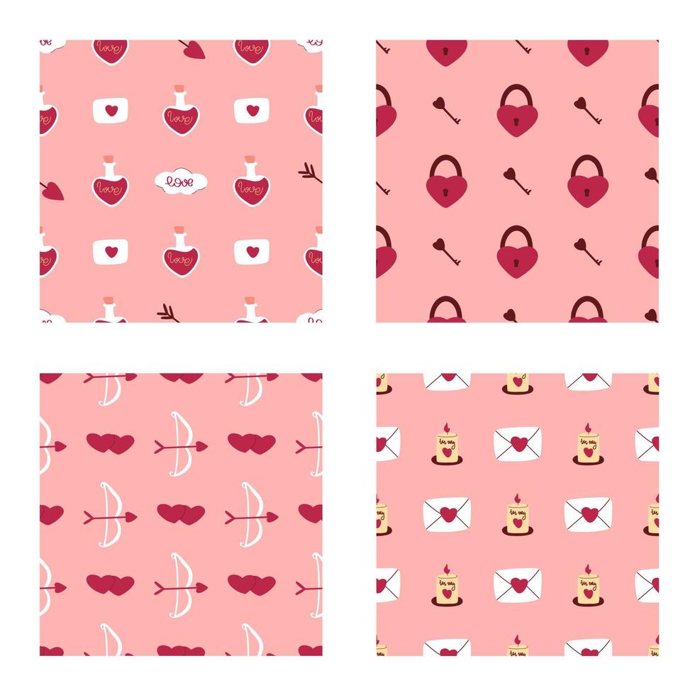 Valentine hearts seamless patterns set vector