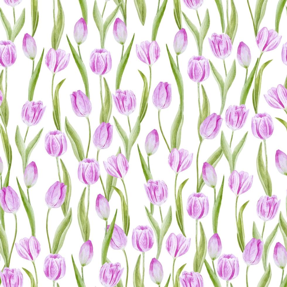 Pink tulips watercolor seamless pattern spring flowers for decor vector