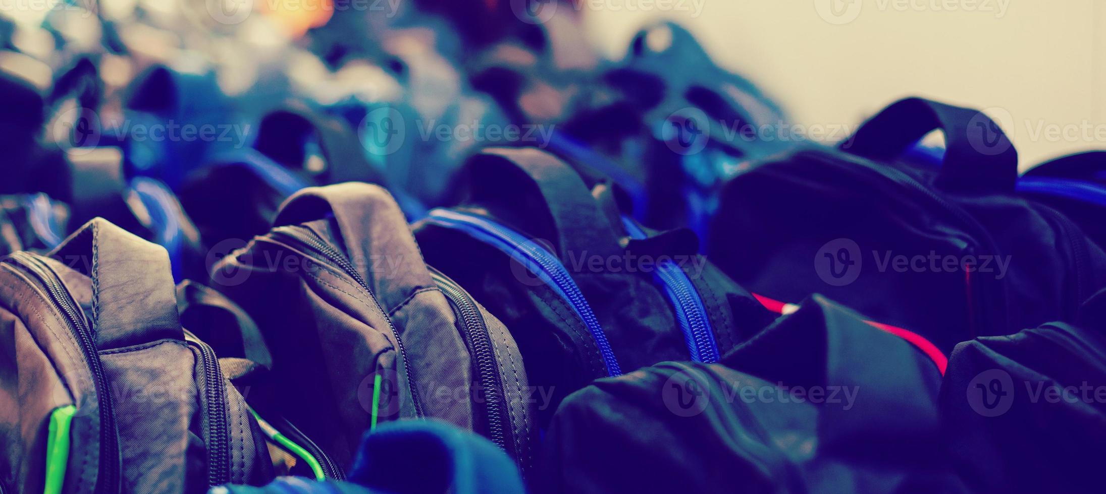 School bags in school concept photo