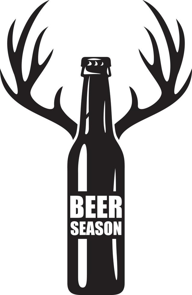 Beer Season Black and White. Bottle with deer antlers. Vector Illustration.