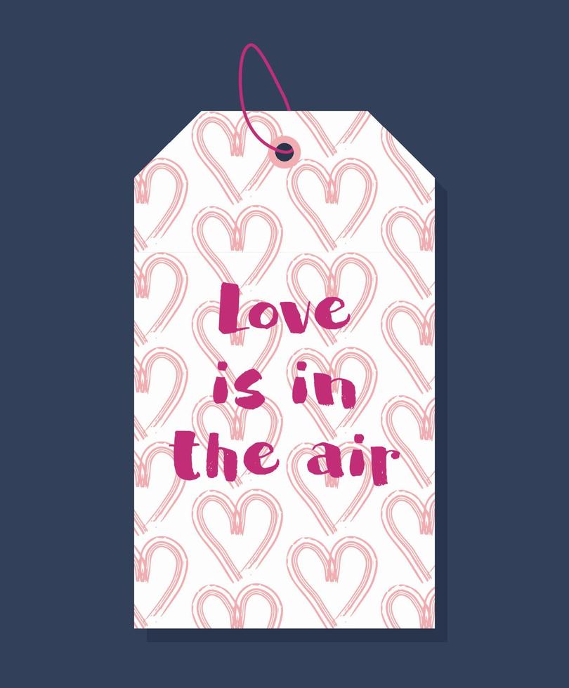 Hand drawn vector Valentines Day gift tag. Love and romance tag isolated on dark background. Romantic label for decorative design. Template for holidays and wedding designs.