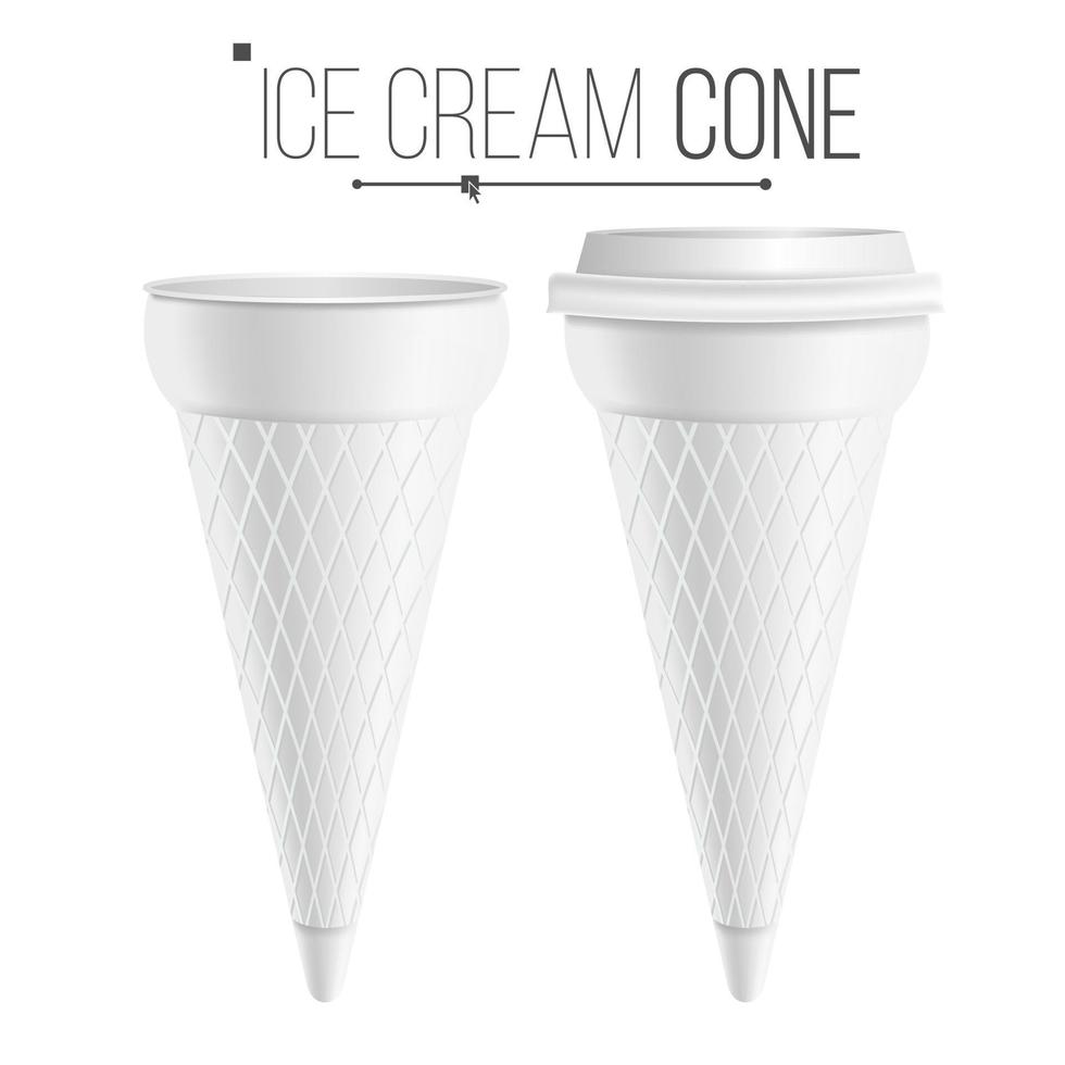 vector de plantilla de cono de helado. de postre, yogur. tina de plástico o cartón. aislado en la ilustración de fondo blanco.
