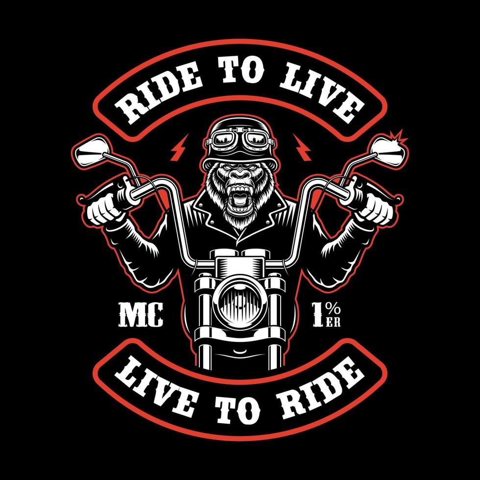 parche de motociclista gorilla rider vector