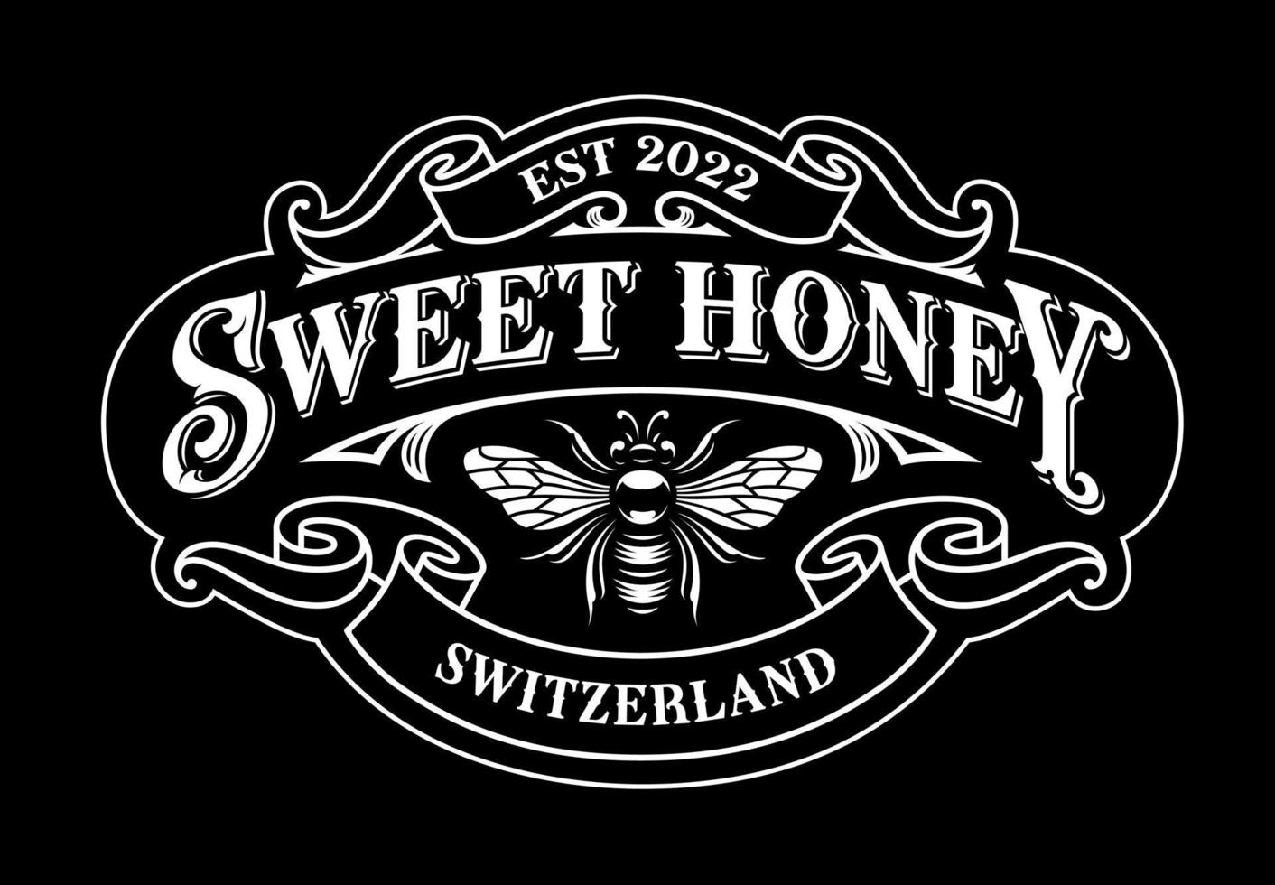 etiqueta de miel vintage con un logo de abeja vector