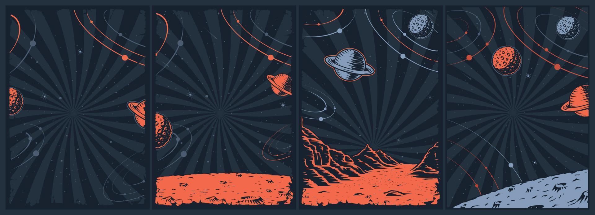 Vintage space backgrounds set vector