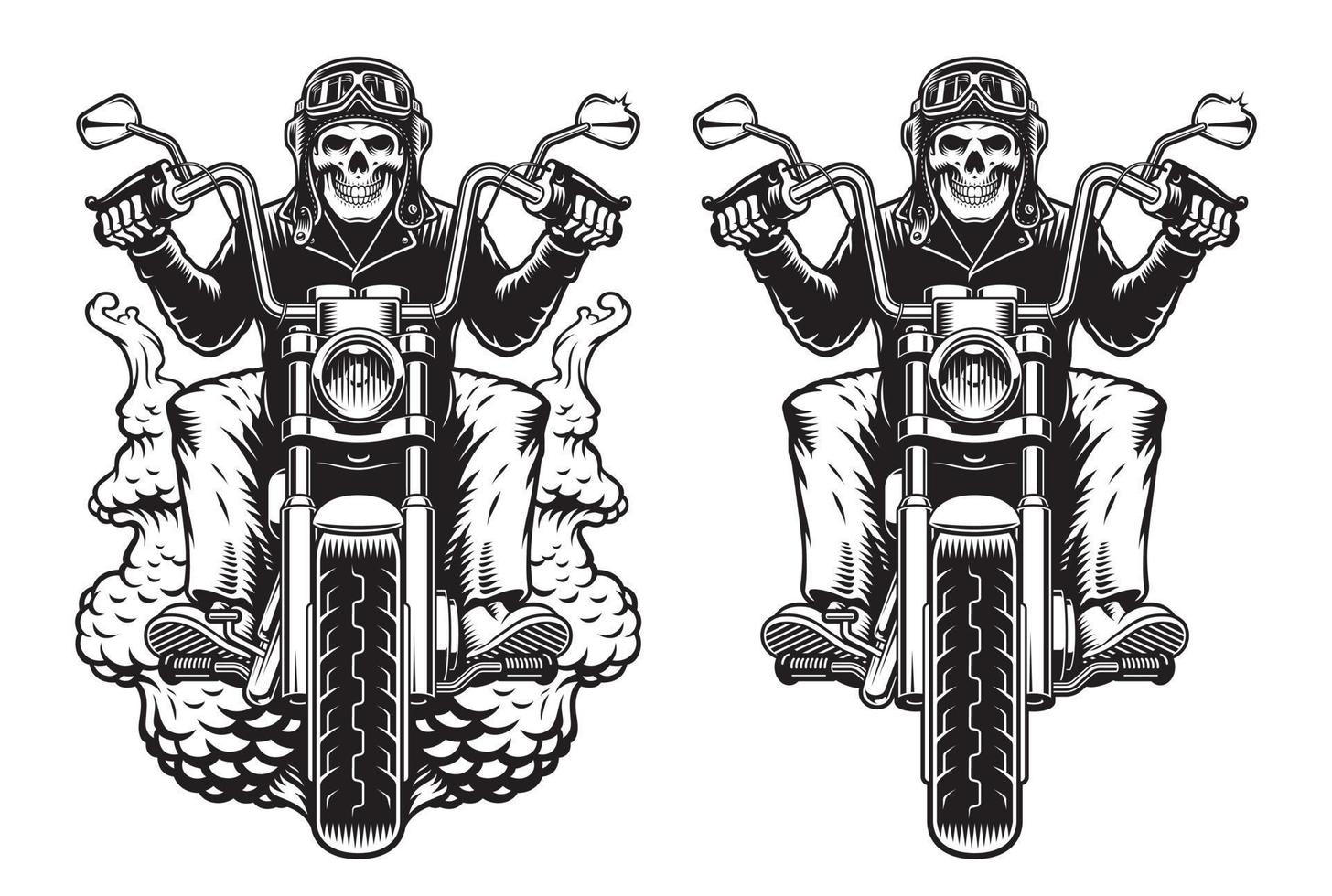 Set of black and white vector illustrations of a skeleton