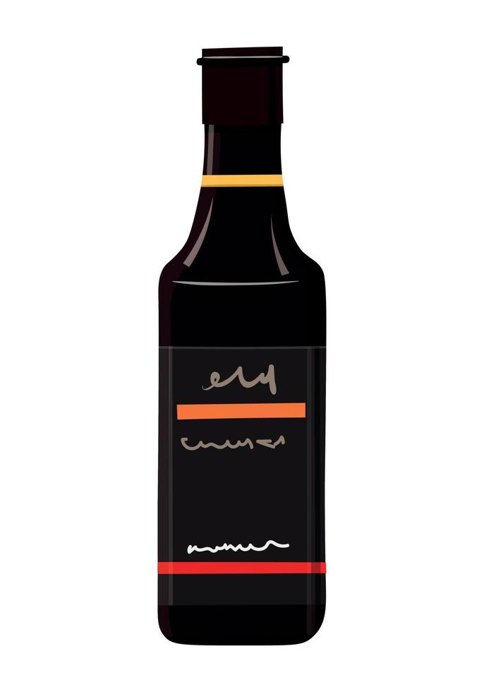 Vector illustration of dark bottle soy sauce.Traditional asian food ingredient