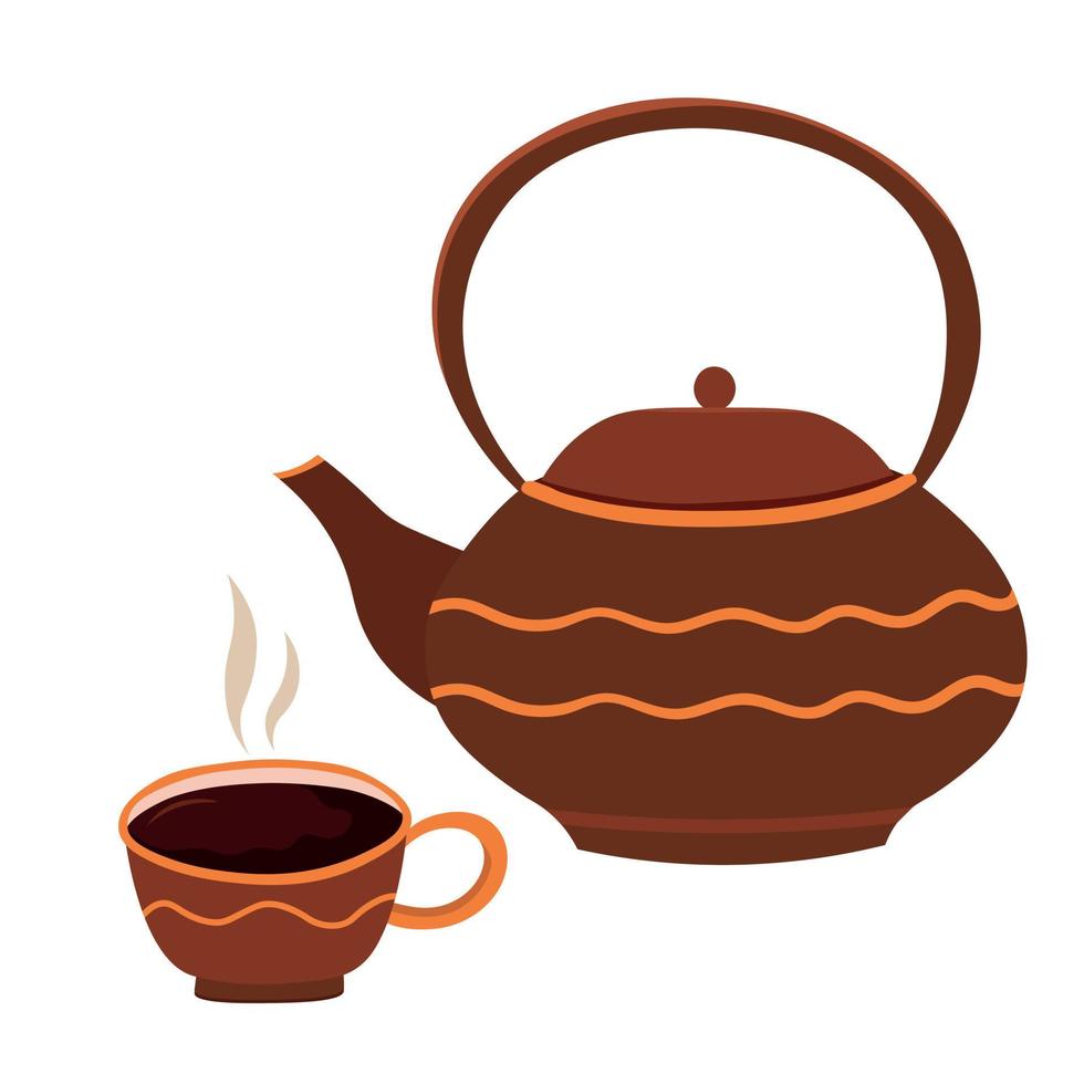 Illustration of teapot Chinese and cup for traditional tea drinking. Traditional chinese drink vector