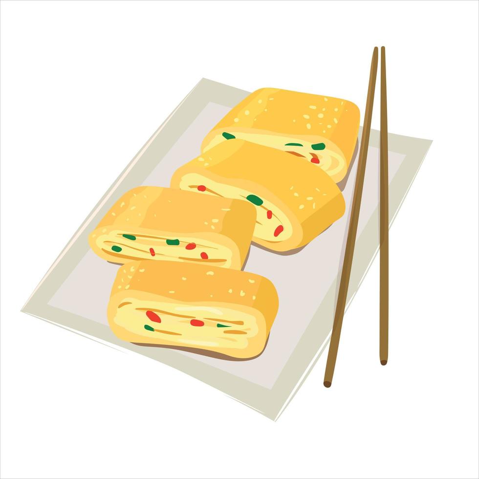 ilustración vectorial de tamagoyaki japonés. ilustración de comida de la cocina asiática vector