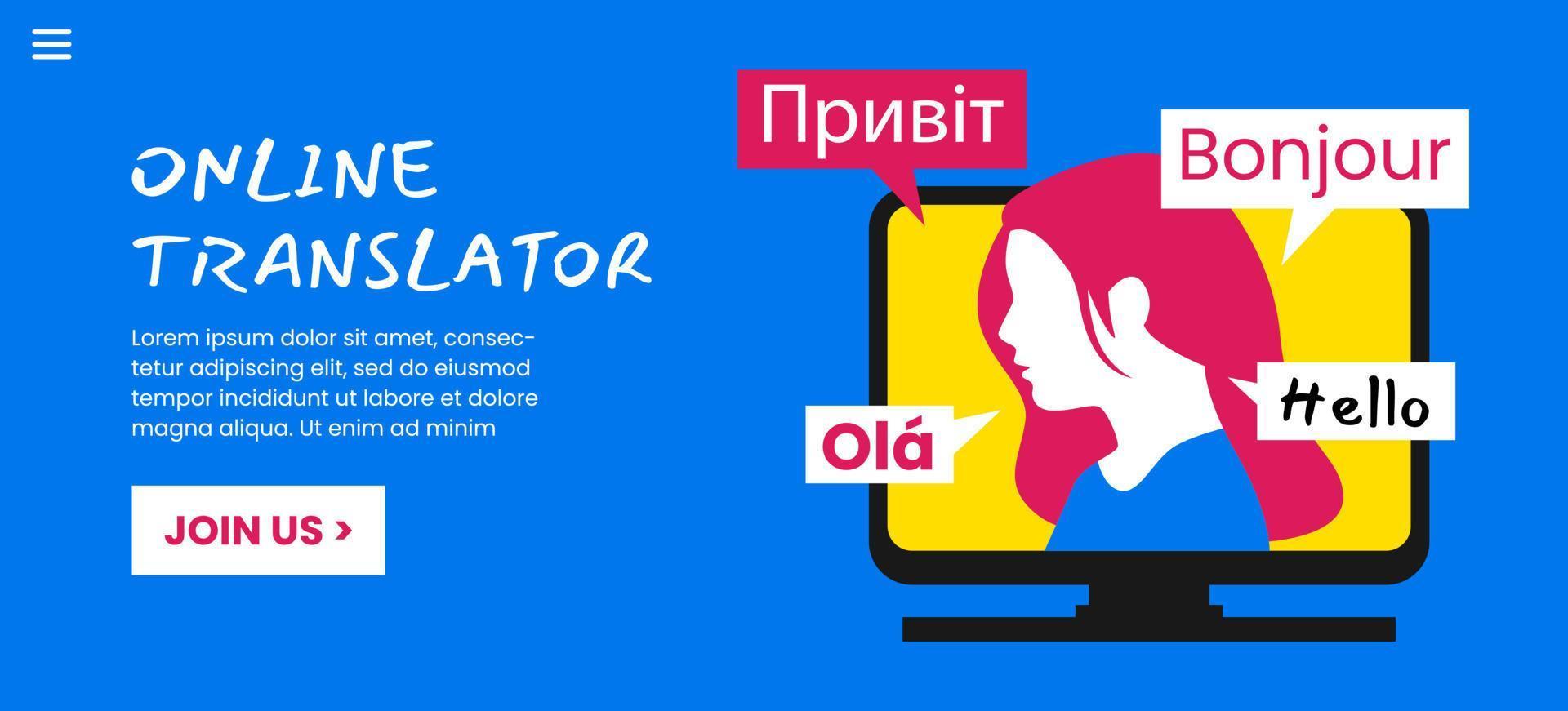 Online Translation Languages Communications Web Banner Template Design Vector