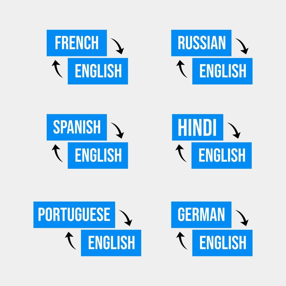French Russian Spanish Hindi Portuguese German English Translation Icon Label Sign Design Vector