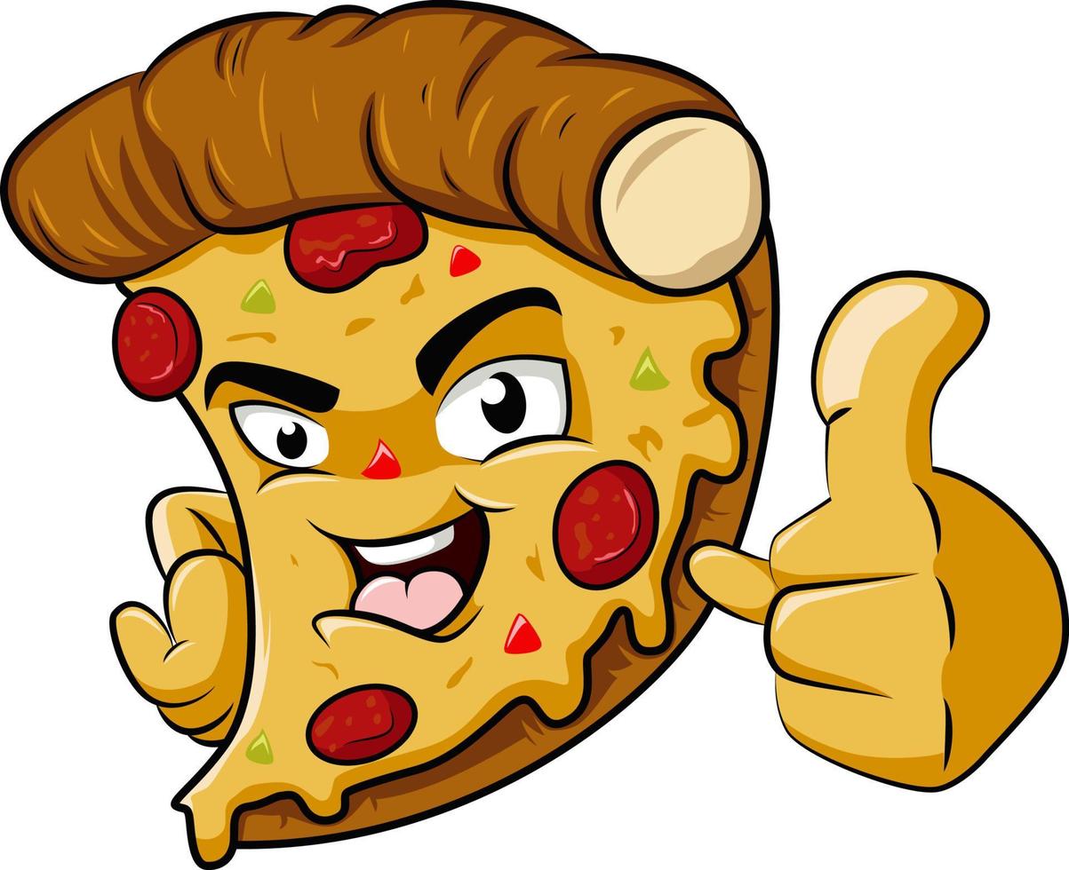 linda caricatura de pizza dando pulgar arriba vector