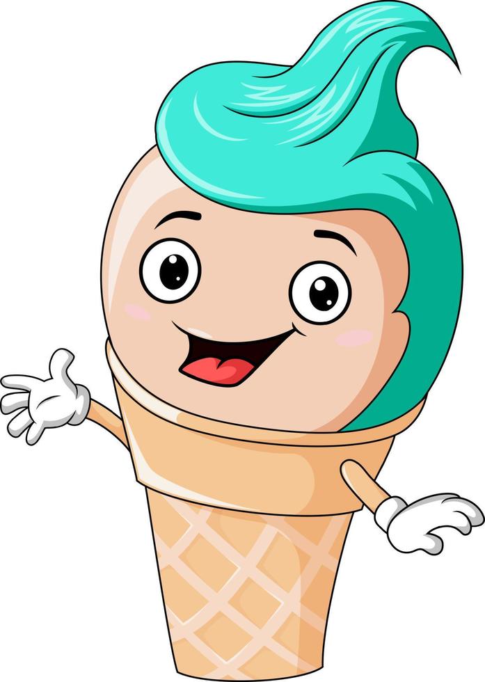 Cute ice cream cartoon character vector