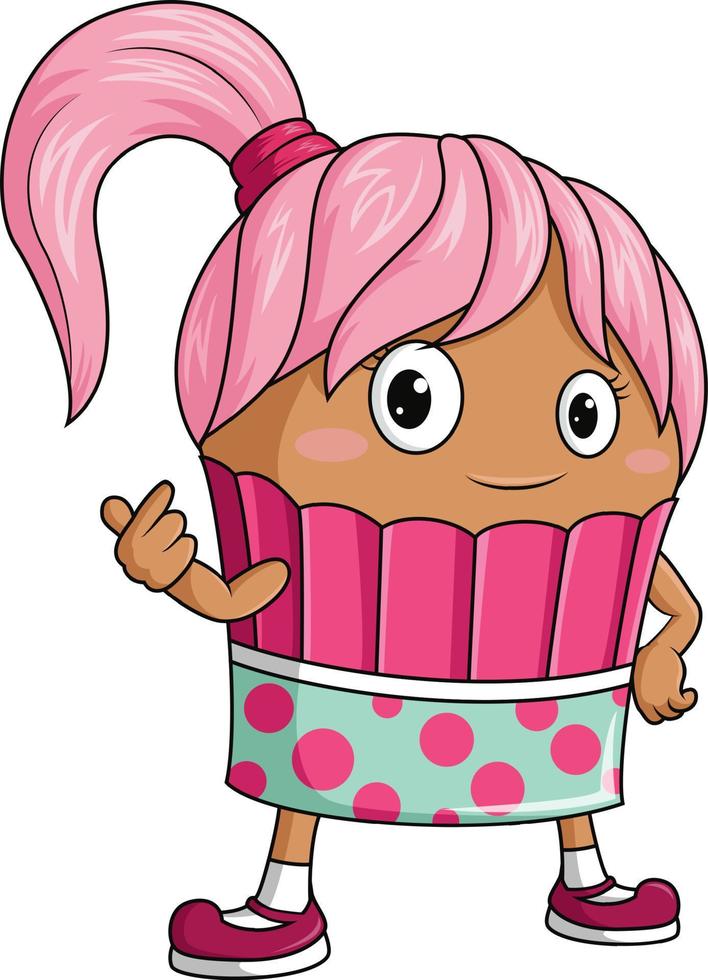 Cute pink cupcake cartoon character vector