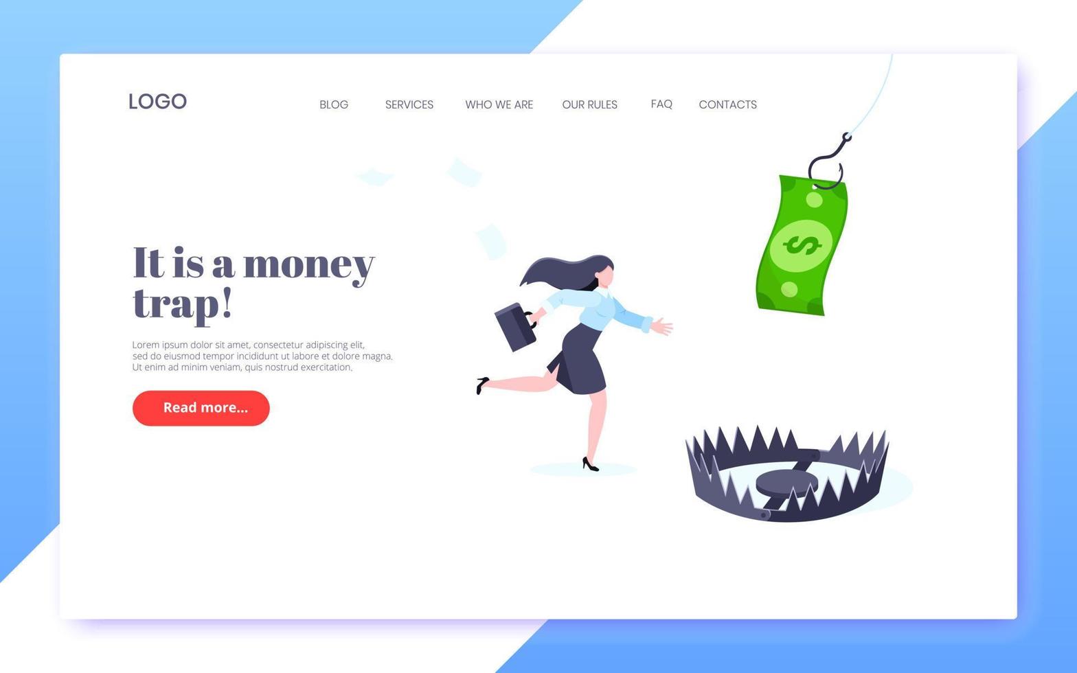 Fishing money chase business concept with businesswoman running after dangling dollar and trying to catch it. vector