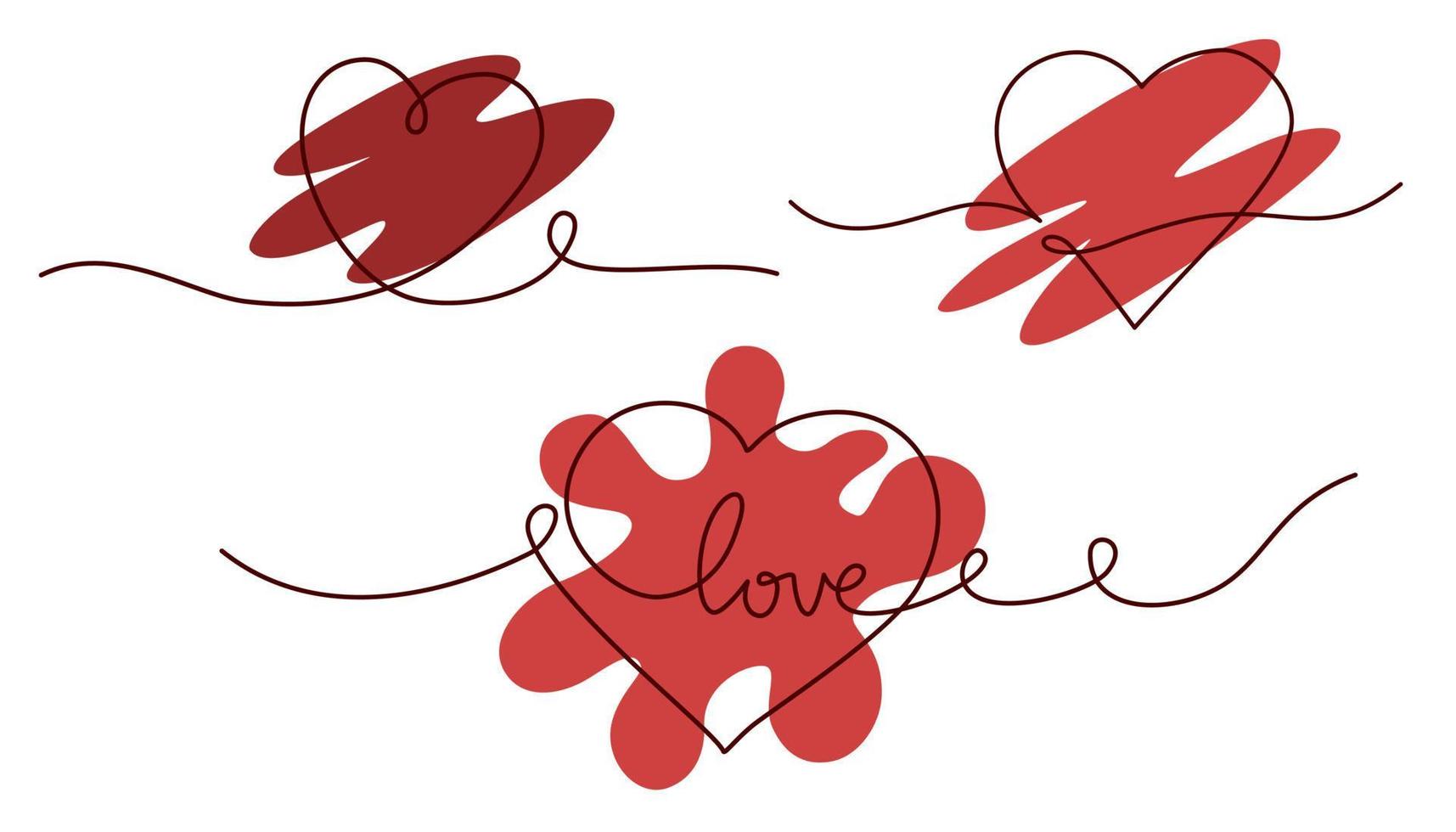 One continuous drawing of two hearts and love sign collection. Divider shape with romantic symbol in simple linear style. Banner, Poster, Card Design Template. Editable stroke. Vector illustration