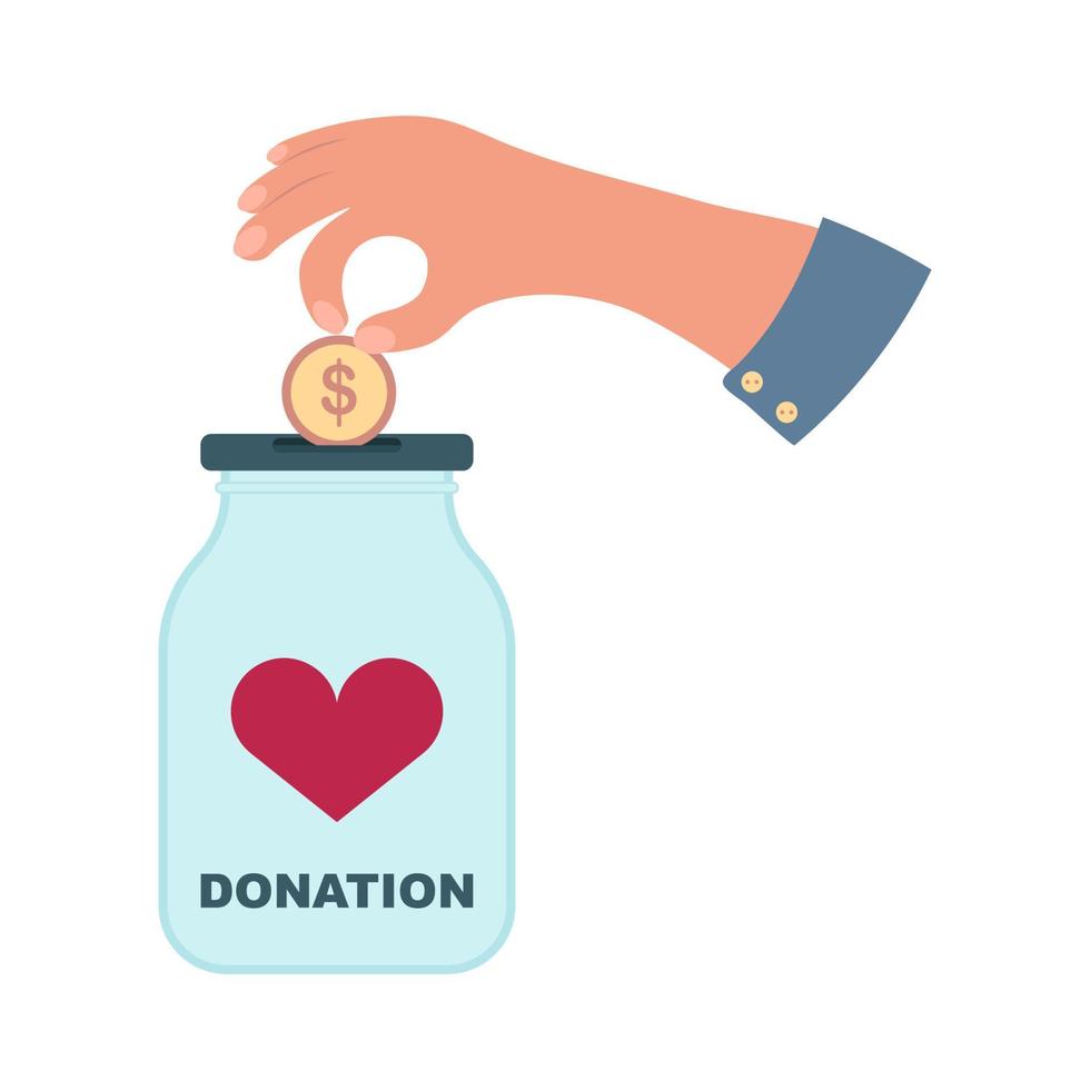 People hands with hearts for charity donation. Vector illustration