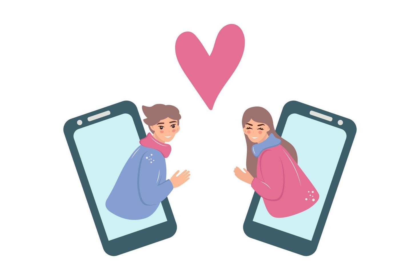 Online date, romantic couple. Concept of virtual relationship. Vector illustration