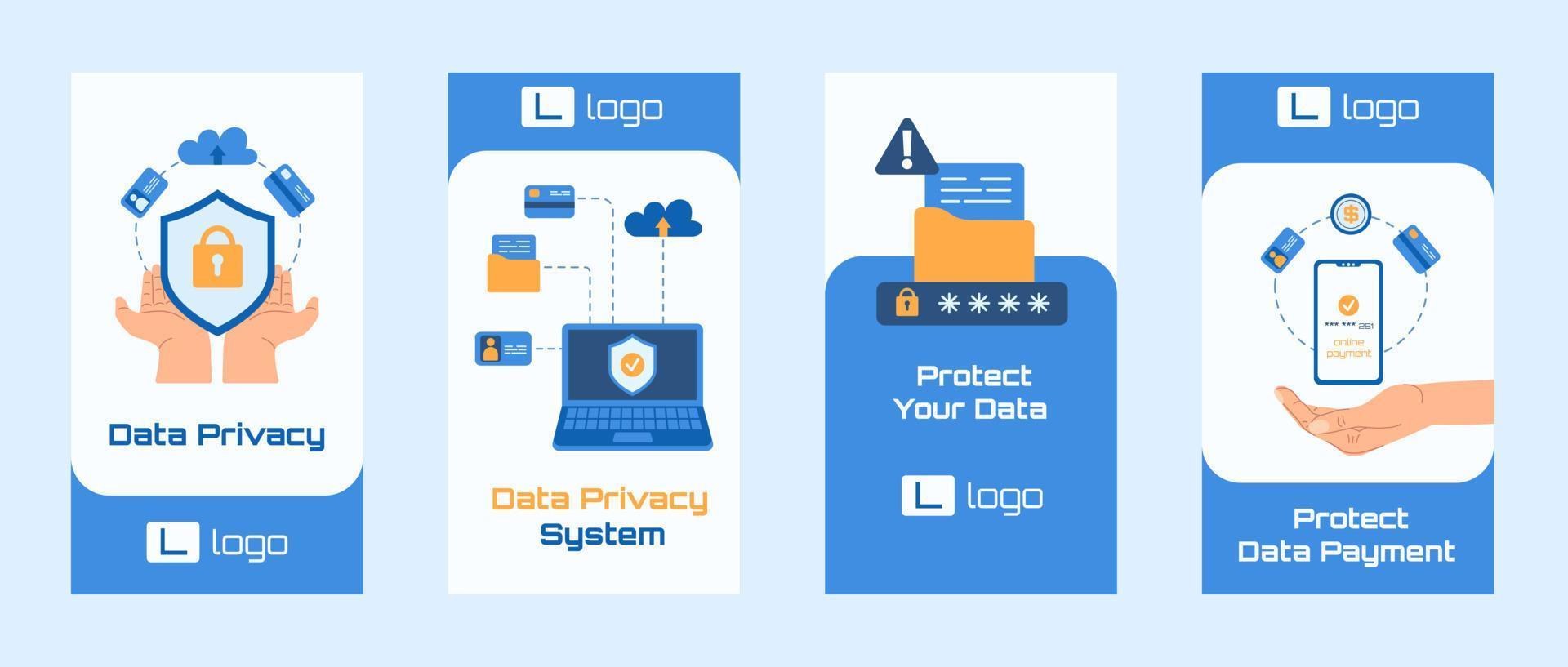 plantilla de fondo de historias de privacidad de datos de conjunto de vectores. vector