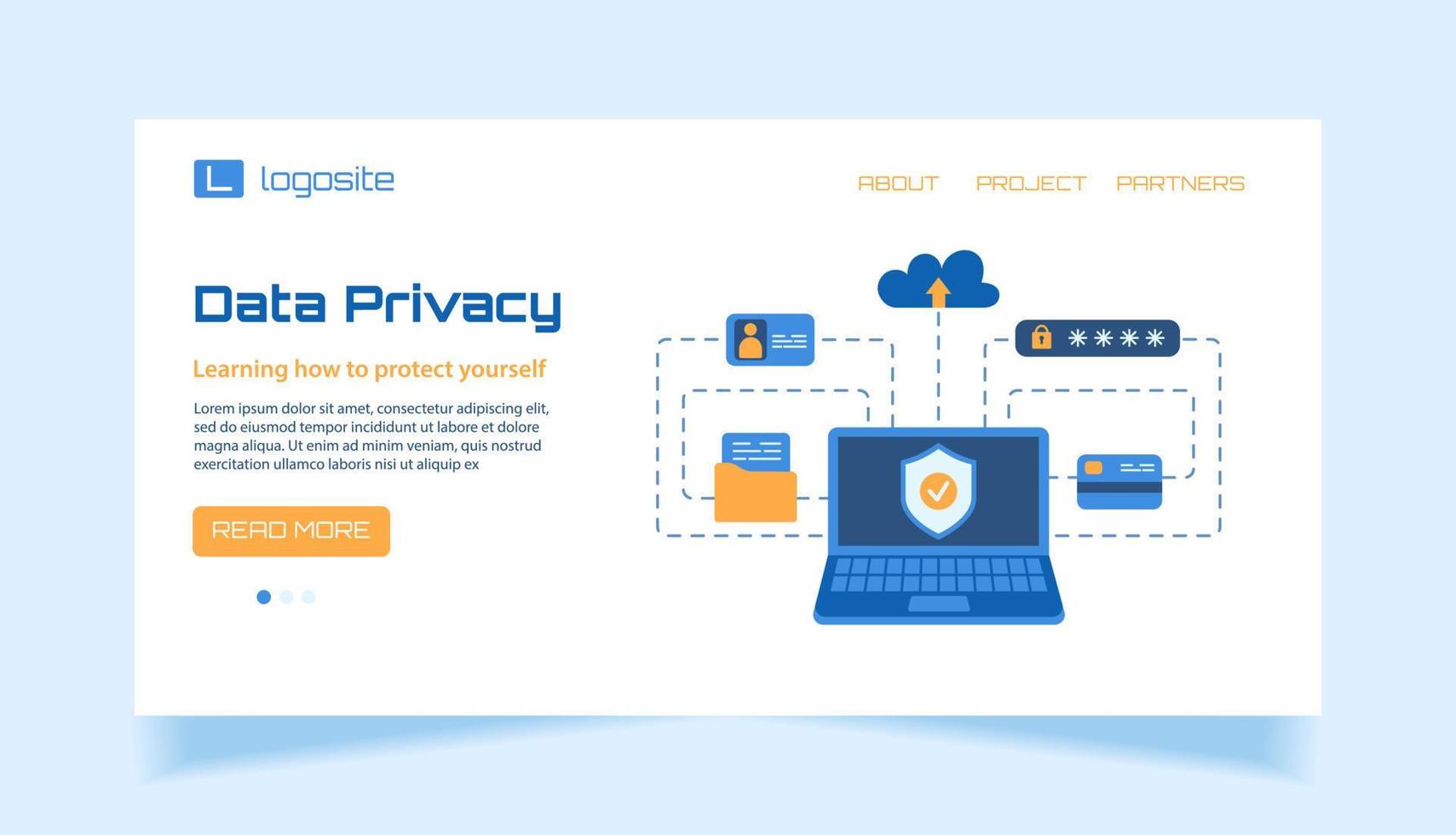 Vector data privacy landing page background template.