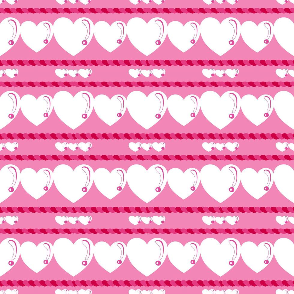 Big and small white heart pattern separated by overlapping red and pink lines on pink background. vector