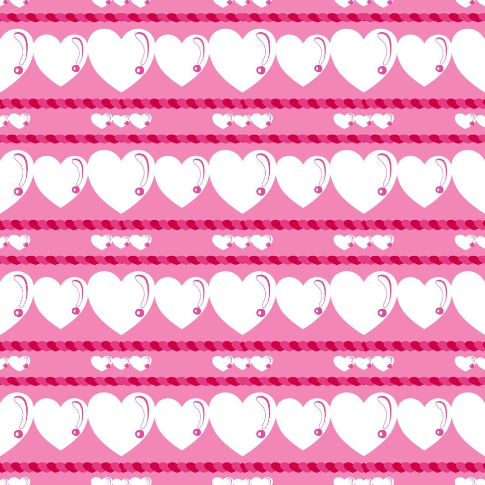 Big and small white heart pattern separated by overlapping red and pink lines on pink background. vector