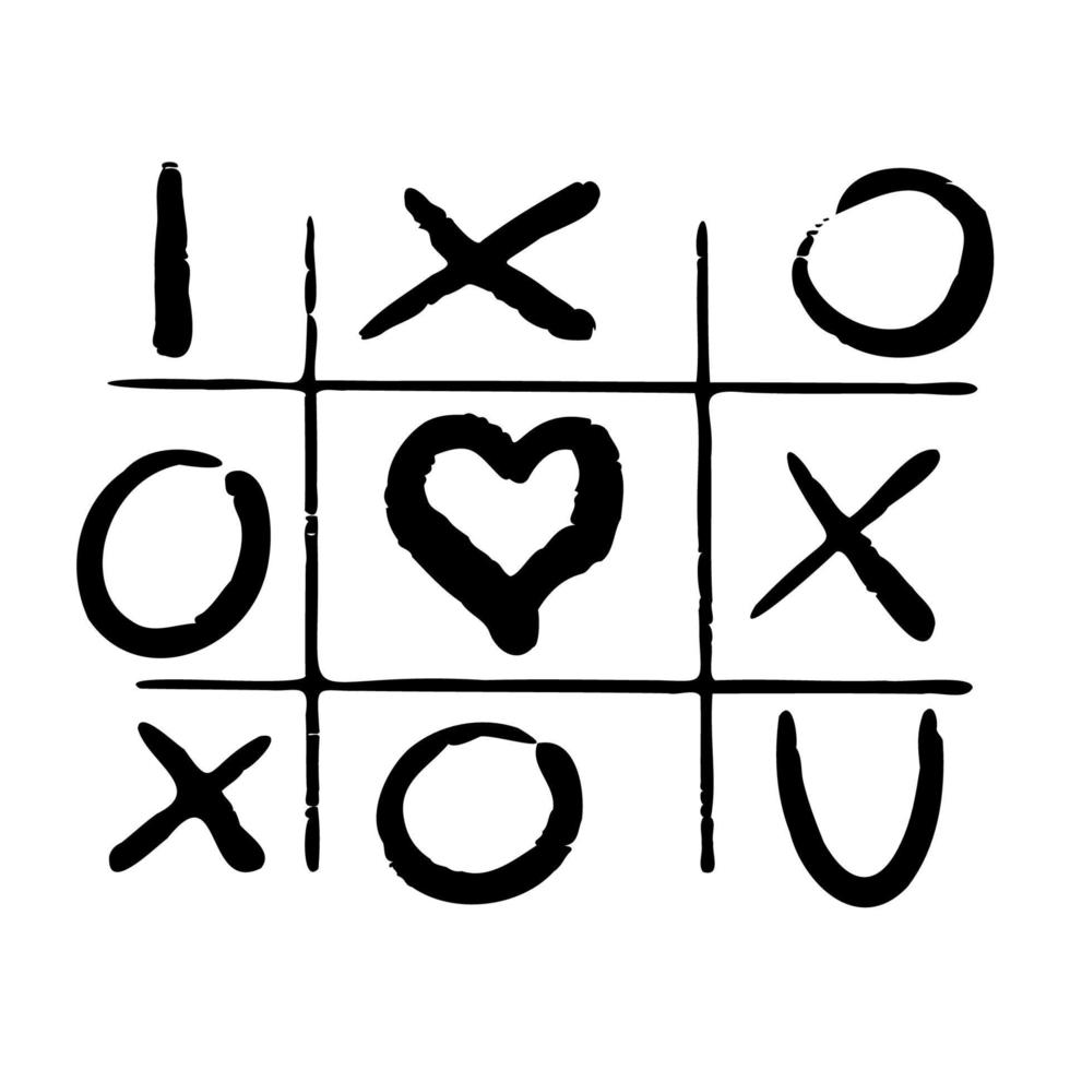 juego de garabatos de tic tac toe con signo de cruz y círculo, linda marca de corazón aislada en fondo blanco. . ilustración vectorial vector