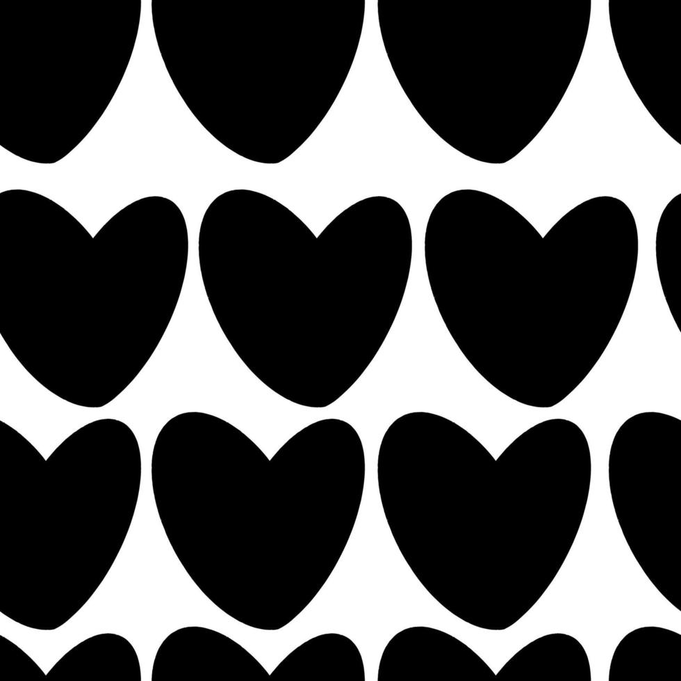 corazón romántico garabato de patrones sin fisuras con corazones negros. sobre fondo blanco en estilo grunge hipster dibujado a mano. ilustración vectorial vector