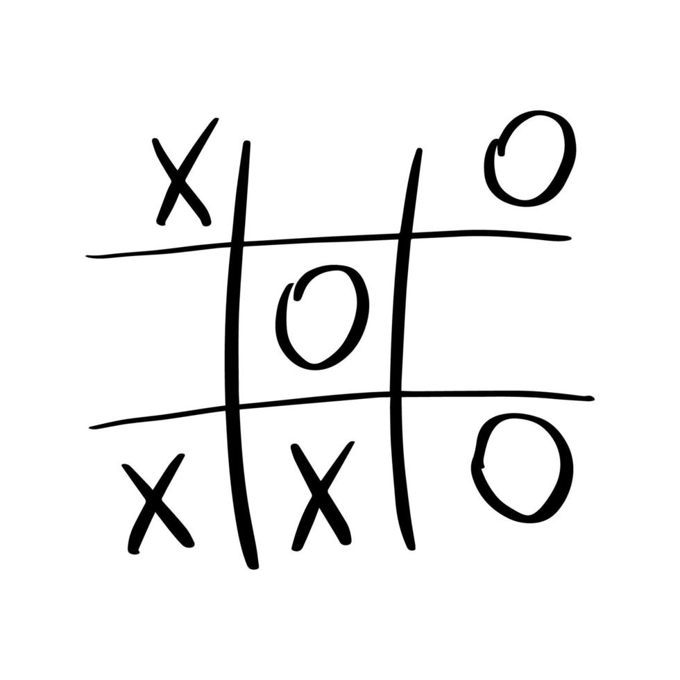 Tic tac toe doodle game with cross and circle sign, cute heart mark isolated on white background. . Vector illustration