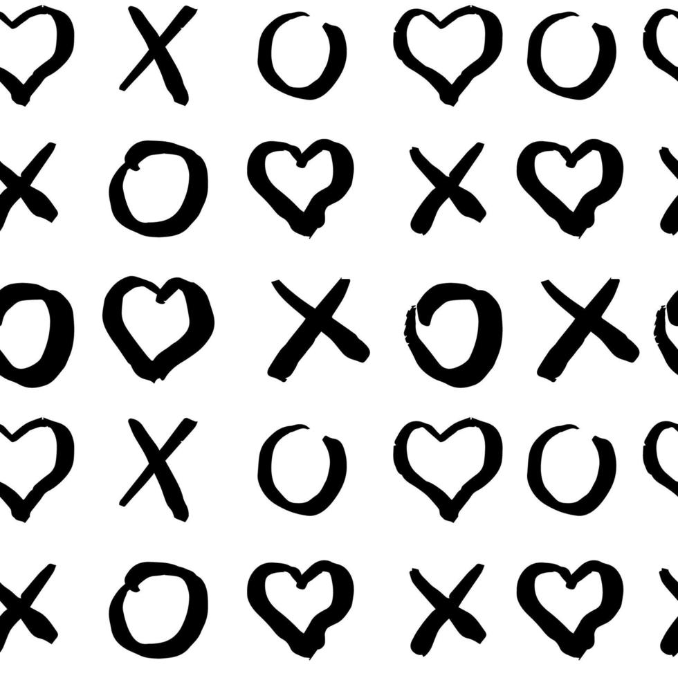 Tic tac toe game with heart doodle hand drawn seamless pattern on white background. Vector illustration
