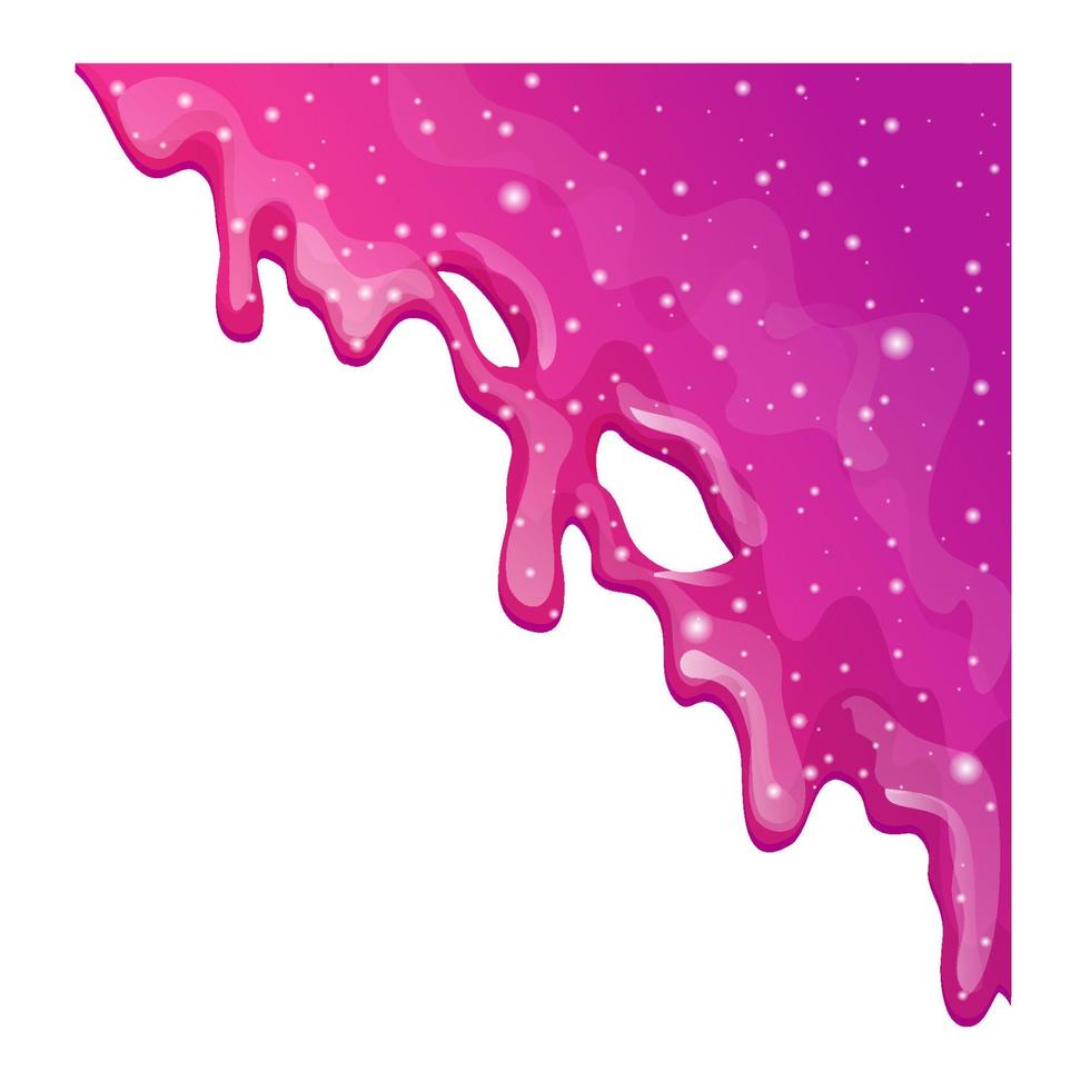 Pink or purple corner slime, sticky liquid with glitter in cartoon style isolated on white background. Splash, border. Vector illustration