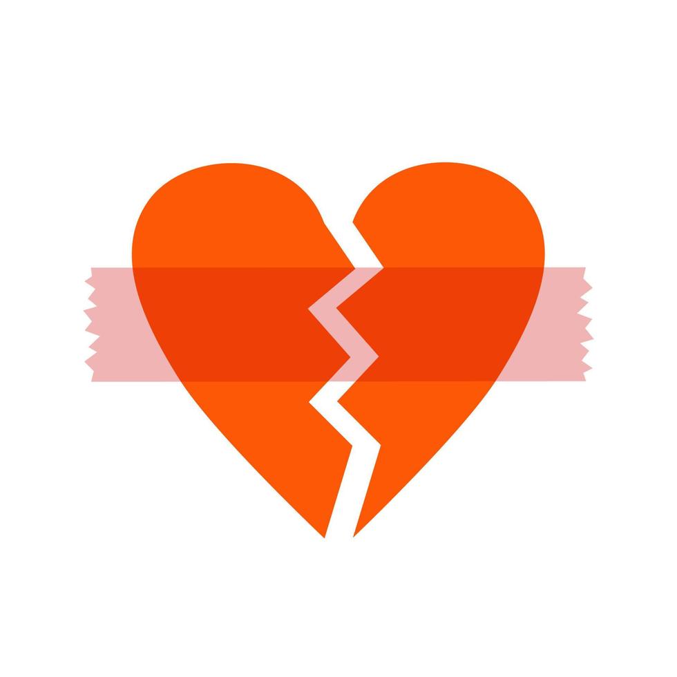 Broken heart icon. Vector illustration of strip of transparent adhesive tape with torn edges. Symbol of unhappy love.