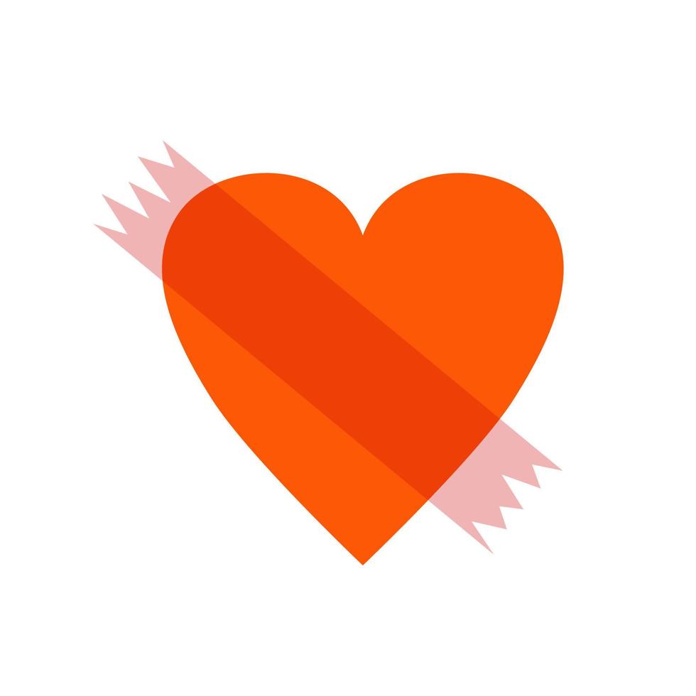 Heart sealed with duct tape. Vector illustration of strip of transparent torn adhesive tape. Drawing of heart for Valentine's Day.