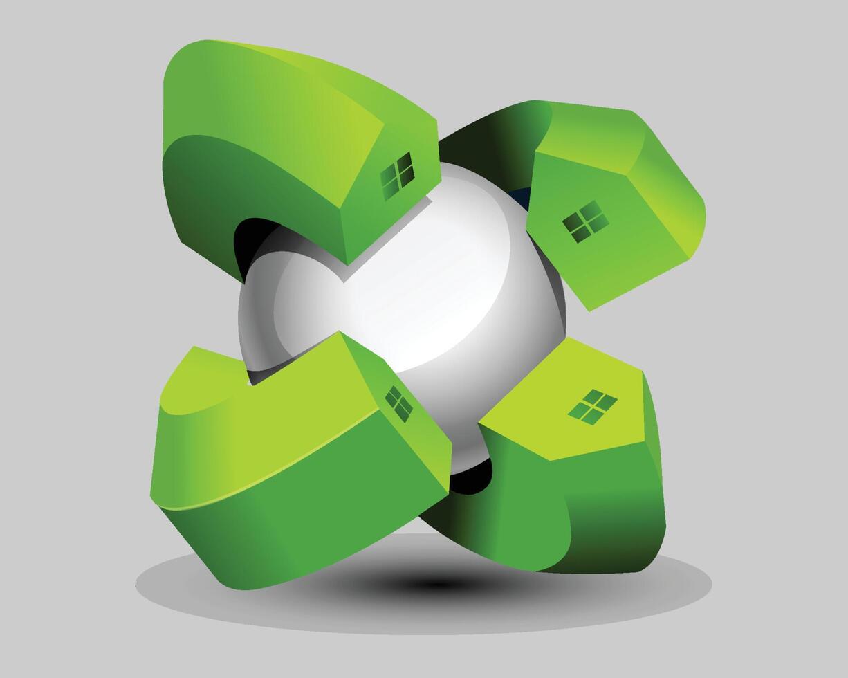 realistic 3d logo design ball circle gaming detailed modern house vector