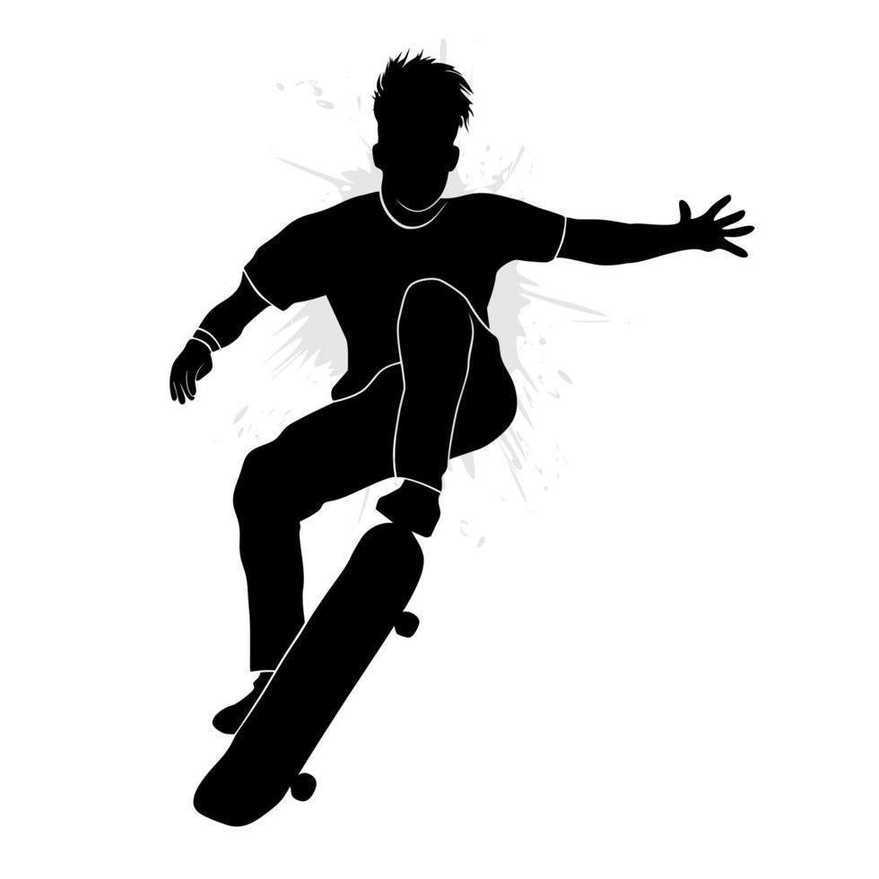 Silhouette of a skateboarder jumping with a board. Vector illustration silhouette