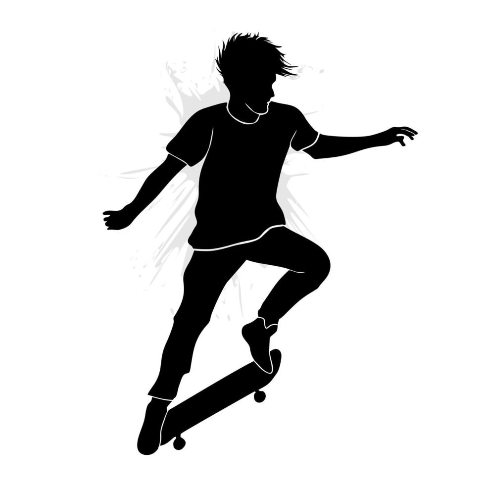 patinador masculino en acción con tablero aislado sobre fondo blanco vector