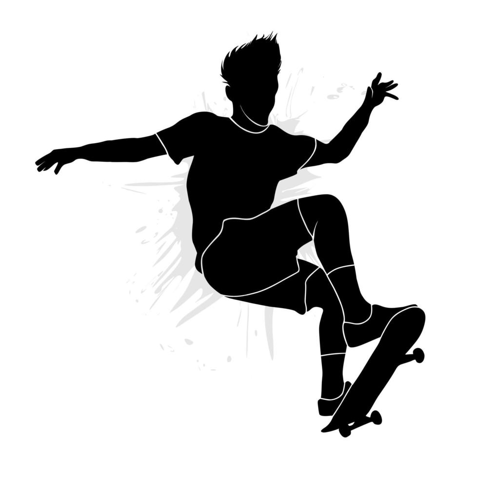 Silueta de skater haciendo trucos aislado sobre fondo blanco. vector