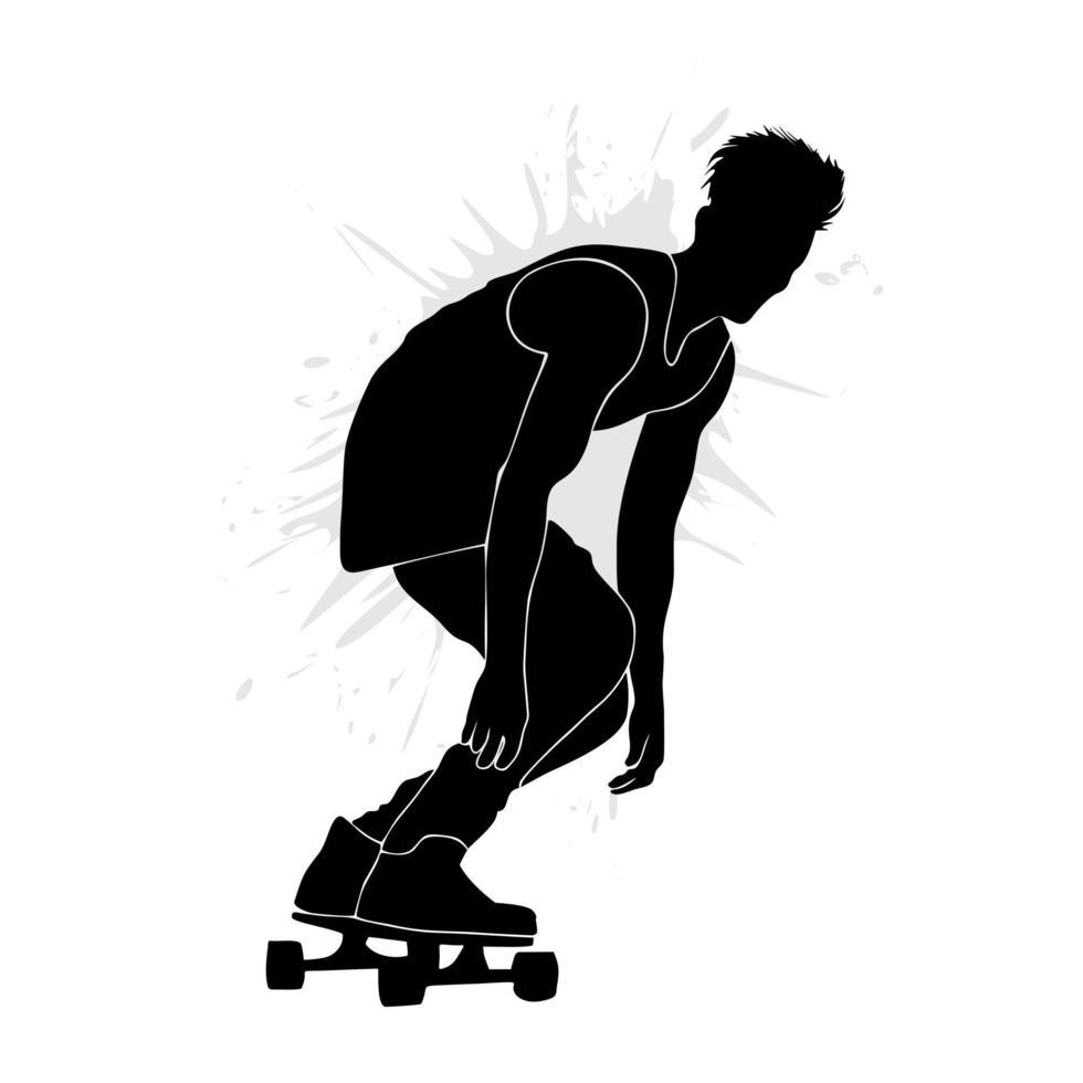 Silhouette of a skateboarder sliding on a board. Vector illustration