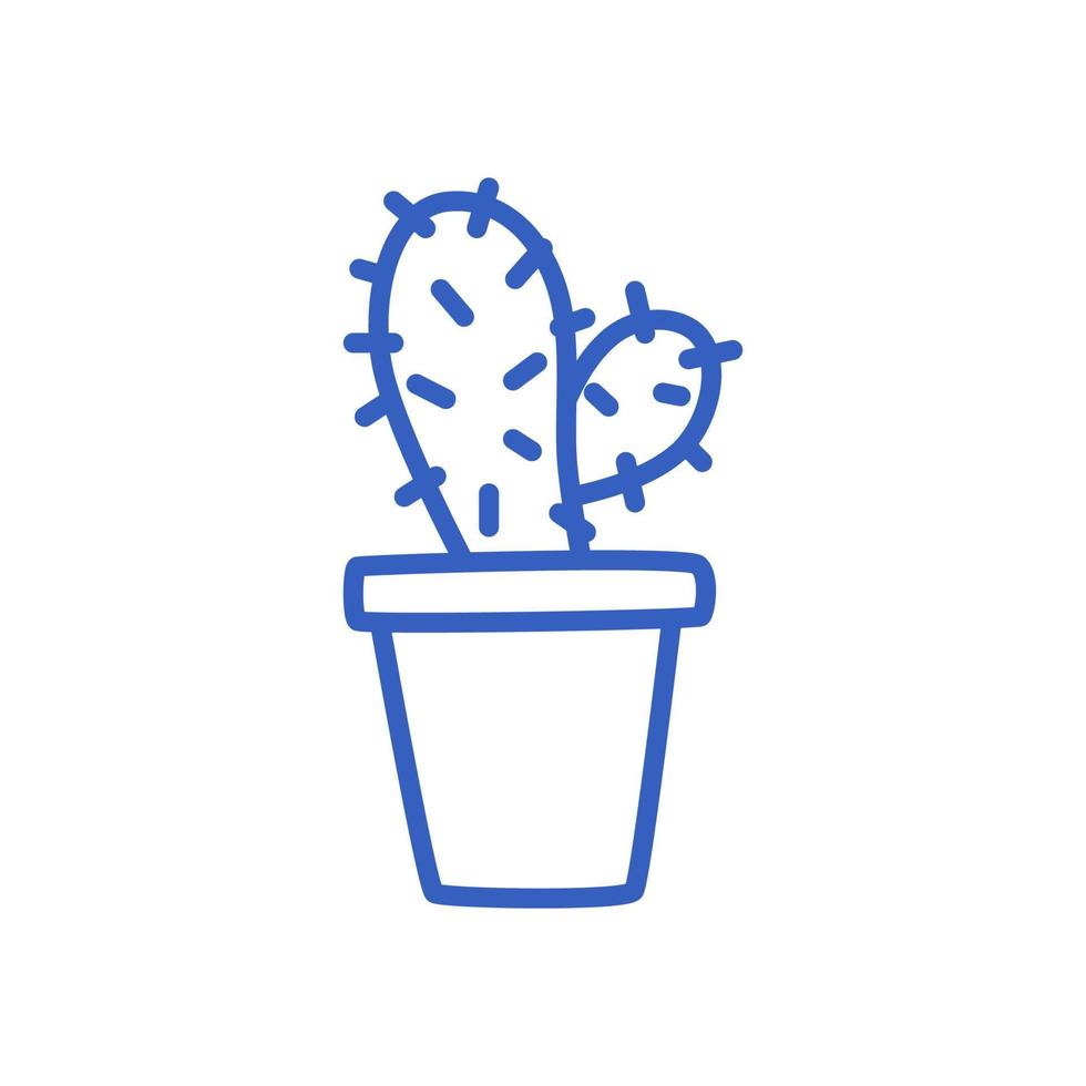 Homemade cactus in pot isolated on white. Hand-drawn vector illustration of an outline.