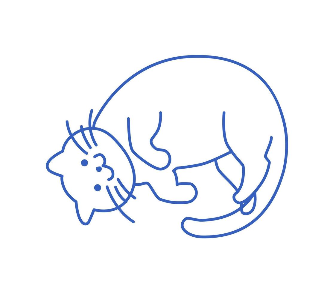 feliz, el gato está acostado boca arriba. aislado, línea, icono, vector ilustración dibujada a mano.