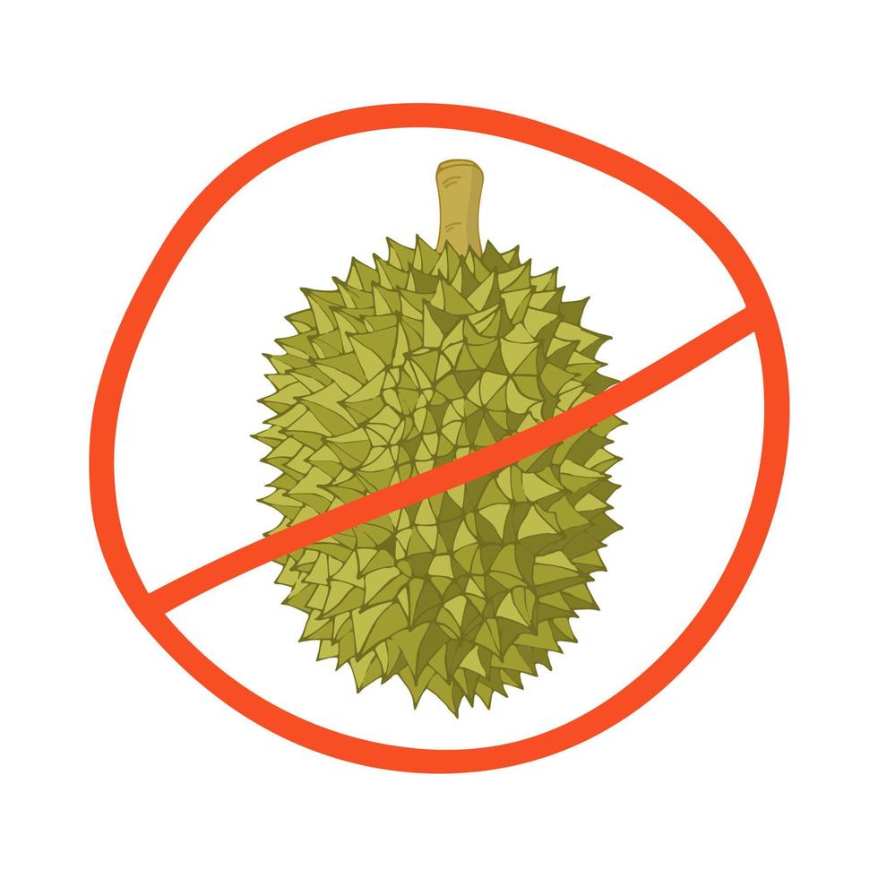 Durian isolated on white background, sign of prohibition. Vector hand-drawn illustration.